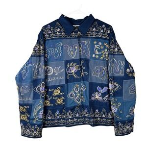 Coldwater Creek Patchwork Shacket XL Floral Embroidered Cottagecore Jean